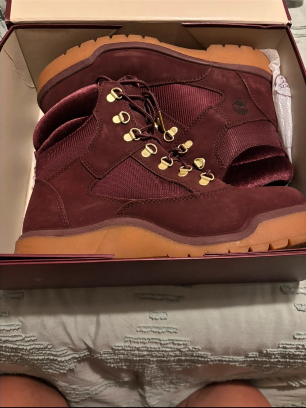 Timberland Burgundy Nubuck Hiking Boots with Gum Outsole